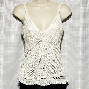 Y2K Cool Attitudes White Crochet & Lace Top (XL)